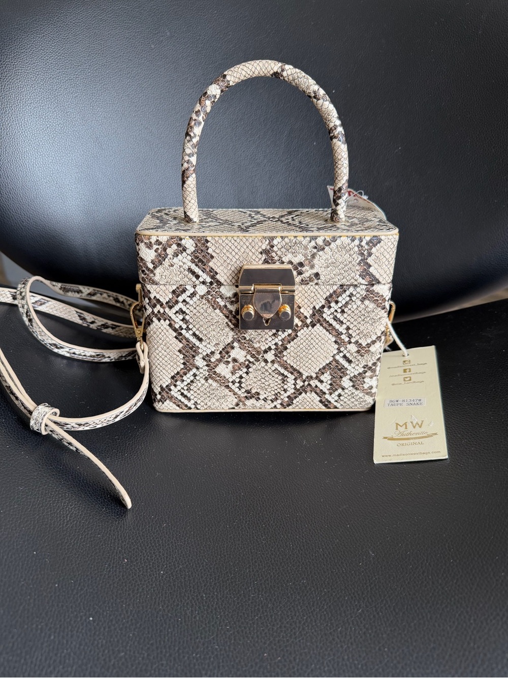 JM Collection Neutral Snake-Print Box Crossbody with Gold Hardware